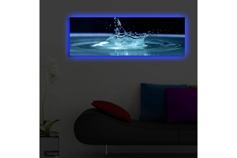 Canvastavla med LED-belysning 30x90 cm - Vattenstänk som skapar en elegant krusning i ytan - Blå / Turkos - Inredning - Tavlor & konst - Canvastavlor