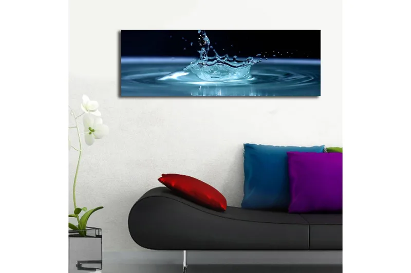 Canvastavla med LED-belysning 30x90 cm - Vattenstänk som skapar en elegant krusning i ytan - Blå / Turkos - Inredning - Tavlor & konst - Canvastavlor