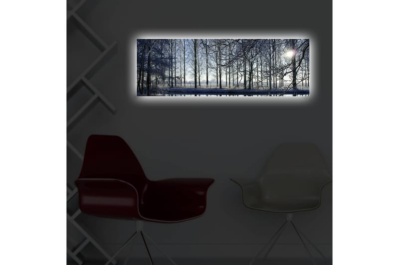 Canvastavla med LED-belysning 30x90 cm - Vinterlandskap med snöklädda träd och en svag solstråle - Blå / Vit / Grå - Inredning - Tavlor & konst - Canvastavlor