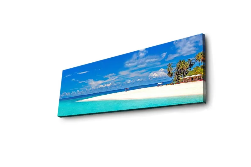 Canvastavla med LED-belysning 30x90 cm - Paradisstrand med turkost vatten och palmer - Turkos / Blå / Grön - Inredning - Tavlor & konst - Canvastavlor