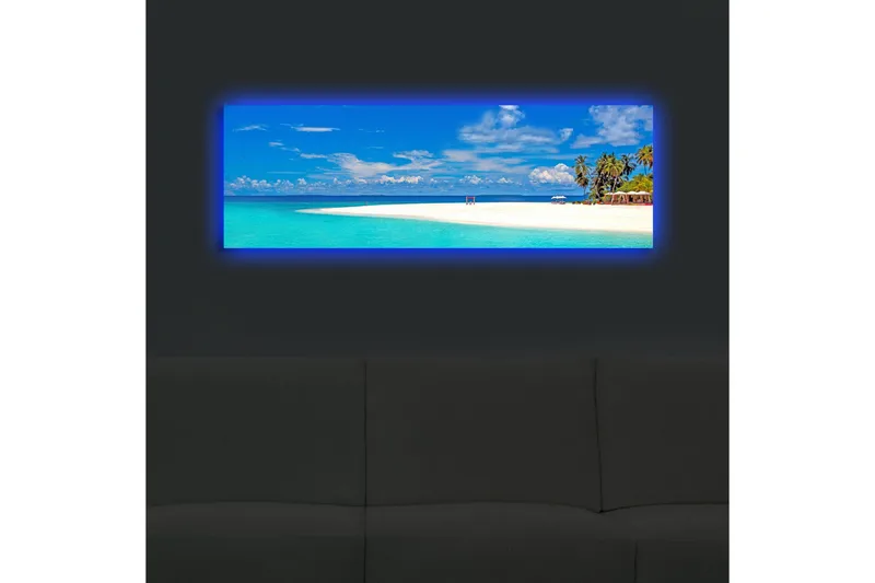 Canvastavla med LED-belysning 30x90 cm - Paradisstrand med turkost vatten och palmer - Turkos / Blå / Grön - Inredning - Tavlor & konst - Canvastavlor