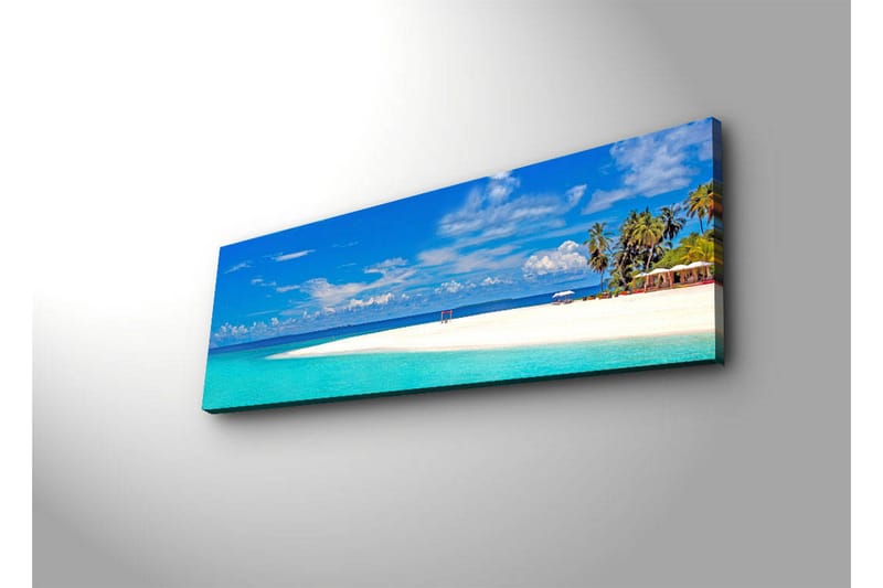 Canvastavla med LED-belysning 30x90 cm - Paradisstrand med turkost vatten och palmer - Turkos / Blå / Grön - Inredning - Tavlor & konst - Canvastavlor