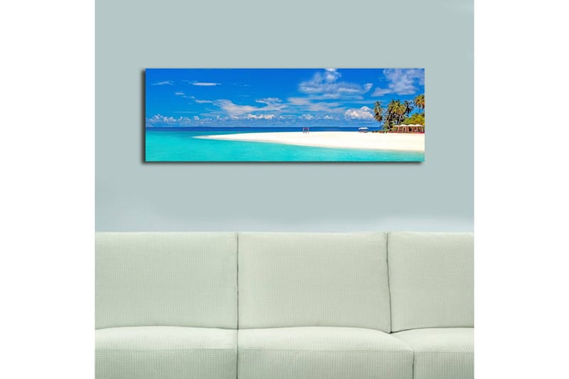 Canvastavla med LED-belysning 30x90 cm - Paradisstrand med turkost vatten och palmer - Turkos / Blå / Grön - Inredning - Tavlor & konst - Canvastavlor