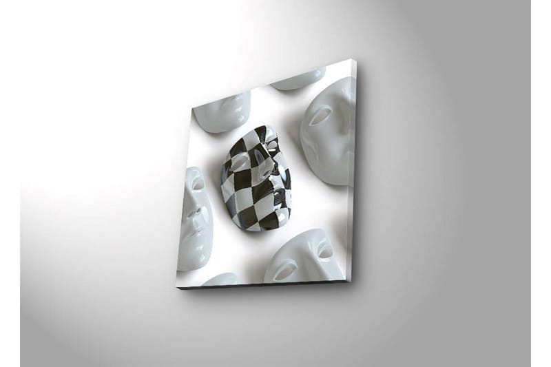 Canvastavla med LED-belysning 40x40 cm - Abstrakt komposition med ansiktsmasker i vitt och svart - Vitt / Svart - Inredning - Tavlor & konst - Canvastavlor
