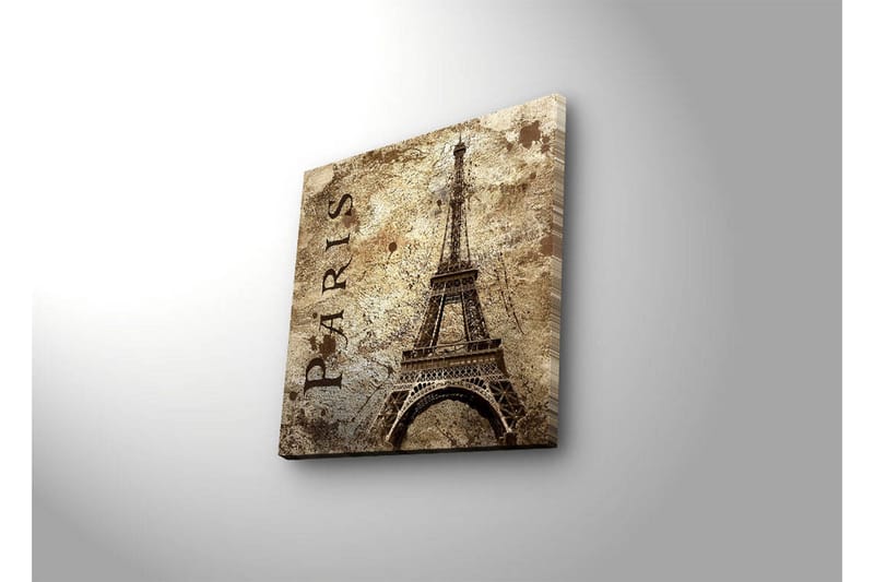 Canvastavla med LED-belysning 40x40 cm - Eiffeltornet i vintage stil med texten Paris - Beige / Brun / Svart - Inredning - Tavlor & konst - Canvastavlor