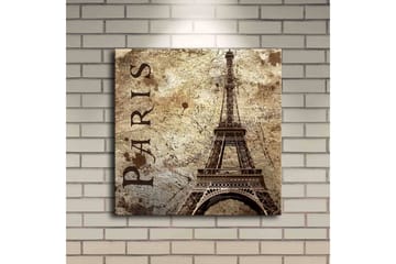 Canvastavla med LED-belysning 40x40 cm - Eiffeltornet i vintage stil med texten Paris - Beige / Brun / Svart - Inredning - Tavlor & konst - Canvastavlor