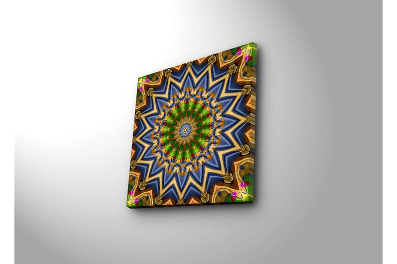 Canvastavla med LED-belysning 40x40 cm - Färgglad mandala med geometriska mönster - Grön / Blå / Guld - Inredning - Tavlor & konst - Canvastavlor