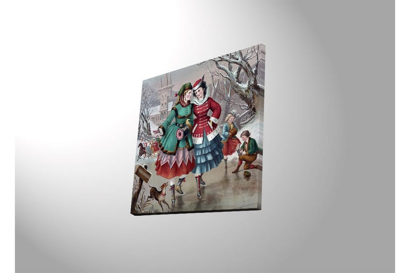 Canvastavla med LED-belysning 40x40 cm - Glada kvinnor i vinterkläder som promenerar i en snöig miljö - Grön / Röd / Blå - Inredning - Tavlor & konst - Canvastavlor