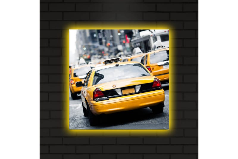 Canvastavla med LED-belysning 40x40 cm - Gula taxibilar på en livlig stadsgata - Gul / Svart / Grå - Inredning - Tavlor & konst - Canvastavlor