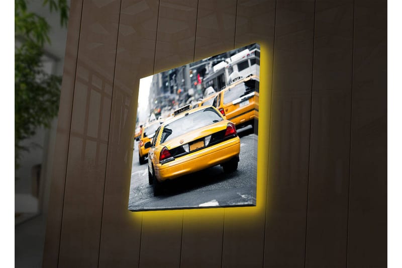 Canvastavla med LED-belysning 40x40 cm - Gula taxibilar på en livlig stadsgata - Gul / Svart / Grå - Inredning - Tavlor & konst - Canvastavlor