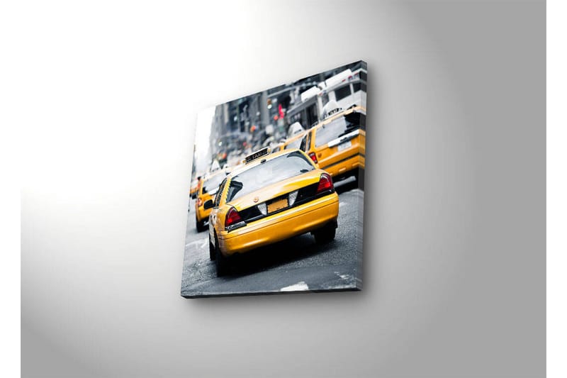 Canvastavla med LED-belysning 40x40 cm - Gula taxibilar på en livlig stadsgata - Gul / Svart / Grå - Inredning - Tavlor & konst - Canvastavlor