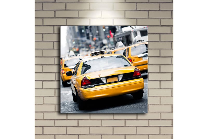 Canvastavla med LED-belysning 40x40 cm - Gula taxibilar på en livlig stadsgata - Gul / Svart / Grå - Inredning - Tavlor & konst - Canvastavlor
