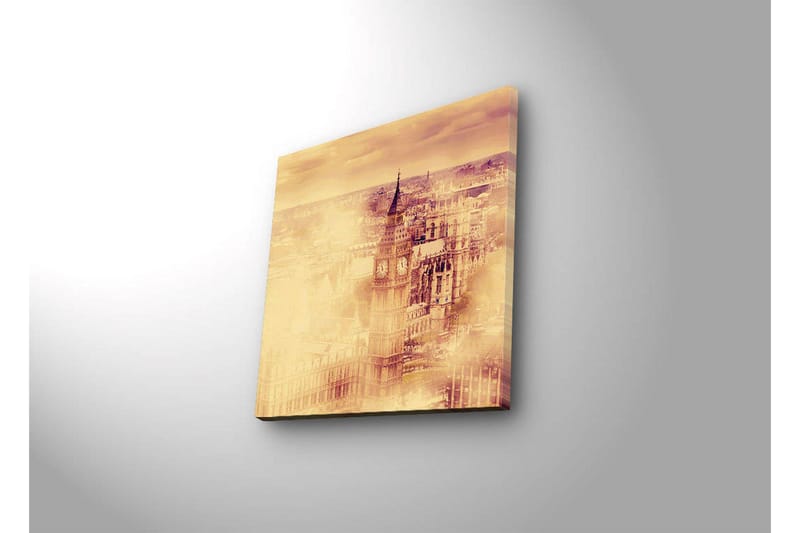 Canvastavla med LED-belysning 40x40 cm - Historisk stadsbild med klocktorn och byggnader - Guld / Beige / Brunt - Inredning - Tavlor & konst - Canvastavlor