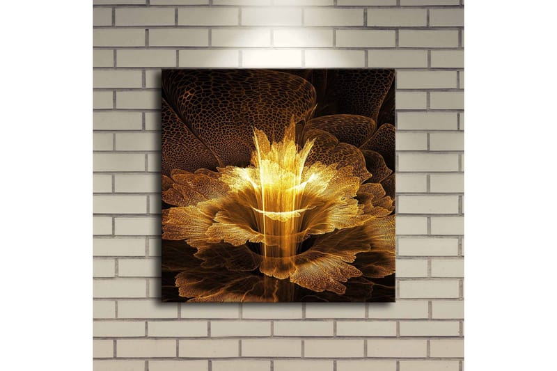 Canvastavla med LED-belysning 40x40 cm - Ljusstrålande blomma i abstrakt stil - Guld / Svart / Brun - Inredning - Tavlor & konst - Canvastavlor