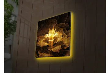 Canvastavla med LED-belysning 40x40 cm - Ljusstrålande blomma i abstrakt stil - Guld / Svart / Brun - Inredning - Tavlor & konst - Canvastavlor