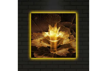 Canvastavla med LED-belysning 40x40 cm - Ljusstrålande blomma i abstrakt stil - Guld / Svart / Brun - Inredning - Tavlor & konst - Canvastavlor