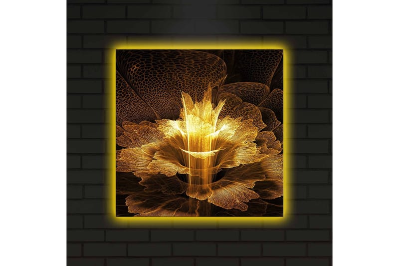 Canvastavla med LED-belysning 40x40 cm - Ljusstrålande blomma i abstrakt stil - Guld / Svart / Brun - Inredning - Tavlor & konst - Canvastavlor