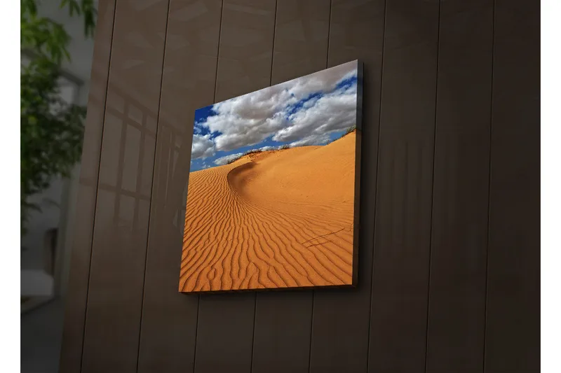 Canvastavla med LED-belysning 40x40 cm - Sanddyner under en blå himmel med moln - Orange / Blå / Vit - Inredning - Tavlor & konst - Canvastavlor