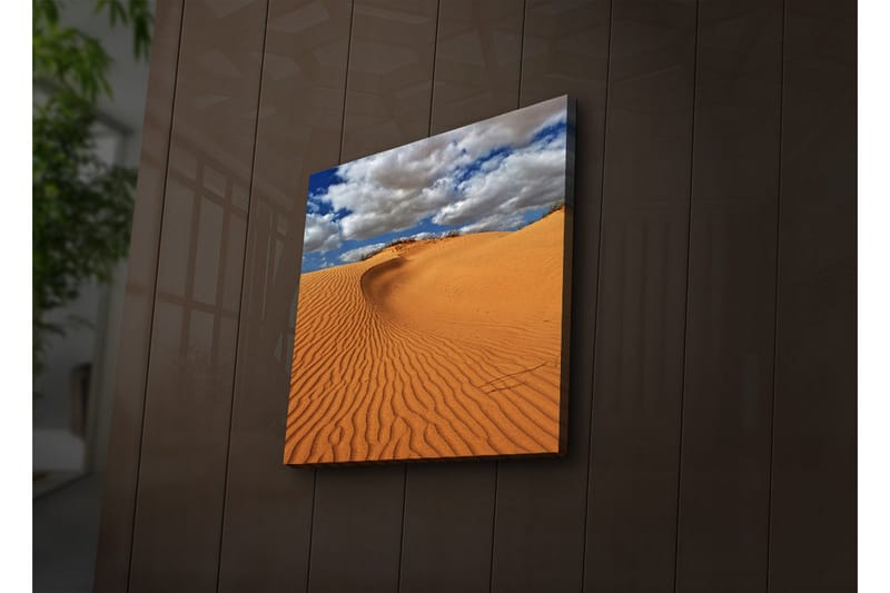 Canvastavla med LED-belysning 40x40 cm - Sanddyner under en blå himmel med moln - Orange / Blå / Vit - Inredning - Tavlor & konst - Canvastavlor