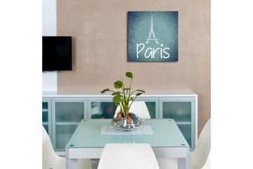 Canvastavla med LED-belysning 40x40 cm - Siluett av Eiffeltornet med texten Paris - Mörkblå / Ljusblå / Vit - Inredning - Tavlor & konst - Canvastavlor