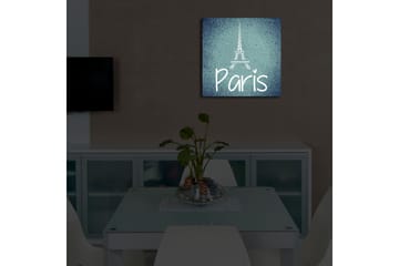 Canvastavla med LED-belysning 40x40 cm - Siluett av Eiffeltornet med texten Paris - Mörkblå / Ljusblå / Vit - Inredning - Tavlor & konst - Canvastavlor