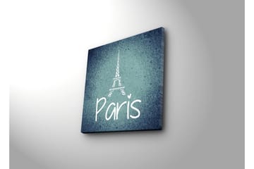 Canvastavla med LED-belysning 40x40 cm - Siluett av Eiffeltornet med texten Paris - Mörkblå / Ljusblå / Vit - Inredning - Tavlor & konst - Canvastavlor