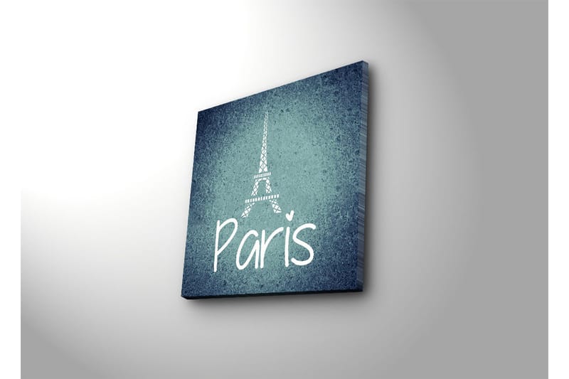 Canvastavla med LED-belysning 40x40 cm - Siluett av Eiffeltornet med texten Paris - Mörkblå / Ljusblå / Vit - Inredning - Tavlor & konst - Canvastavlor