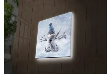Canvastavla med LED-belysning 40x40 cm - Snögubbe i vinterlandskap med snöfall - Vit / Blå / Grå - Inredning - Tavlor & konst - Canvastavlor