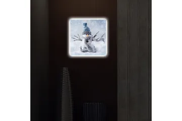 Canvastavla med LED-belysning 40x40 cm - Snögubbe i vinterlandskap med snöfall - Vit / Blå / Grå - Inredning - Tavlor & konst - Canvastavlor
