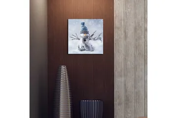 Canvastavla med LED-belysning 40x40 cm - Snögubbe i vinterlandskap med snöfall - Vit / Blå / Grå - Inredning - Tavlor & konst - Canvastavlor
