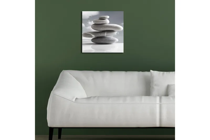 Canvastavla med LED-belysning 40x40 cm - Stapel av grå stenar i harmonisk balans - Grå / Vit - Inredning - Tavlor & konst - Canvastavlor