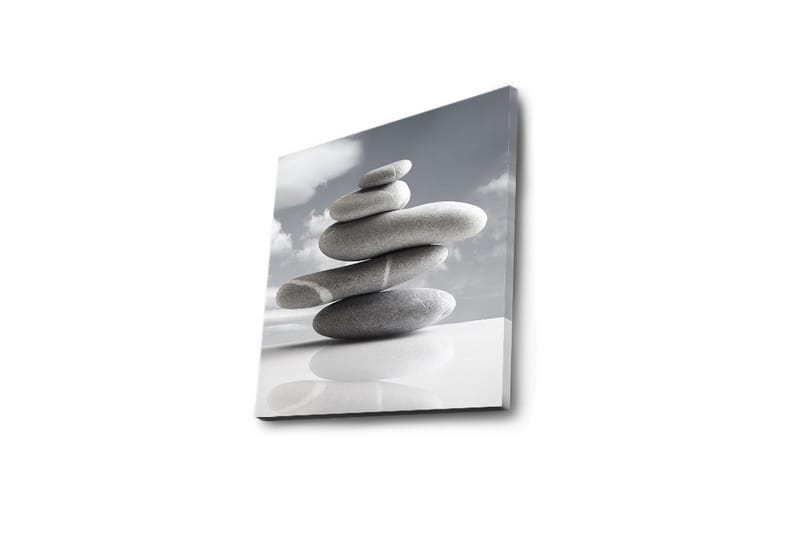 Canvastavla med LED-belysning 40x40 cm - Stapel av grå stenar i harmonisk balans - Grå / Vit - Inredning - Tavlor & konst - Canvastavlor