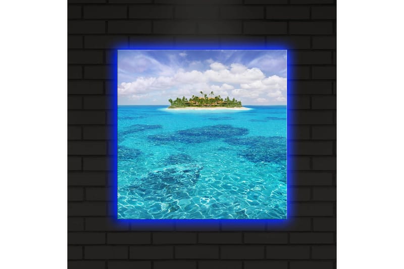 Canvastavla med LED-belysning 40x40 cm - Tropisk ö omgiven av klart blått vatten - Blå / Turkos / Grön - Inredning - Tavlor & konst - Canvastavlor