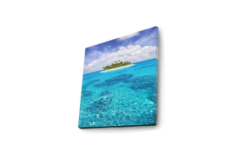 Canvastavla med LED-belysning 40x40 cm - Tropisk ö omgiven av klart blått vatten - Blå / Turkos / Grön - Inredning - Tavlor & konst - Canvastavlor