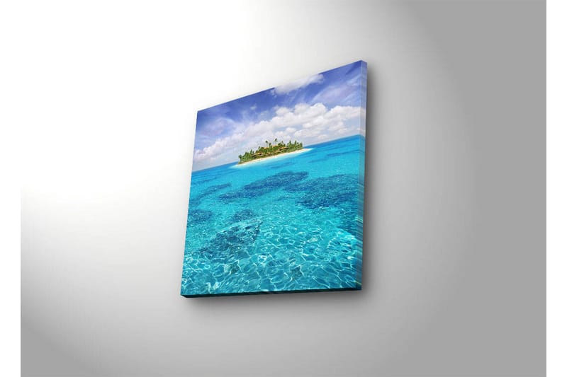 Canvastavla med LED-belysning 40x40 cm - Tropisk ö omgiven av klart blått vatten - Blå / Turkos / Grön - Inredning - Tavlor & konst - Canvastavlor
