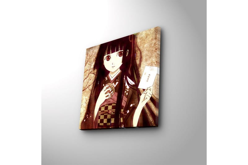 Canvastavla med LED-belysning 40x40 cm - Porträtt av en ung kvinna i traditionell klädsel med en kopp och ett brev i handen - Mörkröd / Beige / Svart - Inredning - Tavlor & konst - Canvastavlor