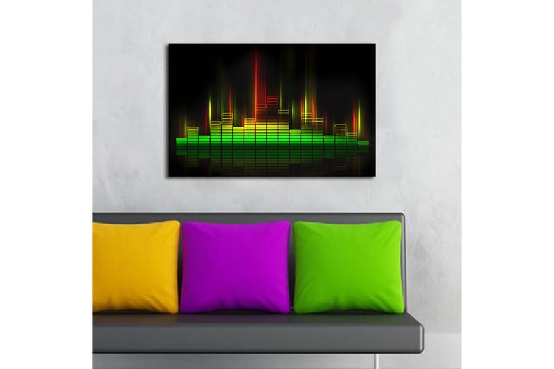 Canvastavla med LED-belysning 45x70 cm - Abstrakt ljudvågsvisualisering med färgglada ljusstrålar - Grön / Röd / Gul - Inredning - Tavlor & konst - Canvastavlor