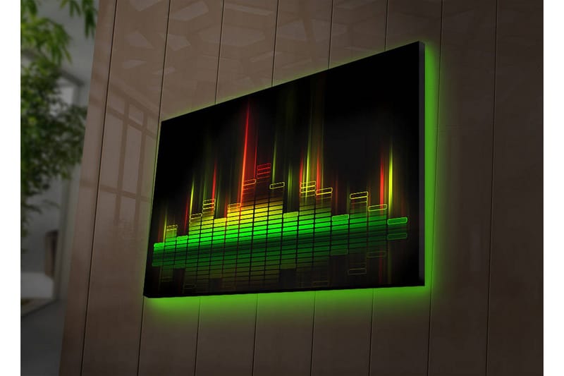Canvastavla med LED-belysning 45x70 cm - Abstrakt ljudvågsvisualisering med färgglada ljusstrålar - Grön / Röd / Gul - Inredning - Tavlor & konst - Canvastavlor