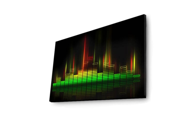 Canvastavla med LED-belysning 45x70 cm - Abstrakt ljudvågsvisualisering med färgglada ljusstrålar - Grön / Röd / Gul - Inredning - Tavlor & konst - Canvastavlor