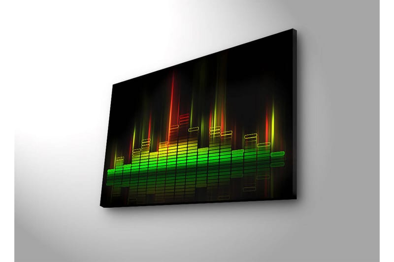 Canvastavla med LED-belysning 45x70 cm - Abstrakt ljudvågsvisualisering med färgglada ljusstrålar - Grön / Röd / Gul - Inredning - Tavlor & konst - Canvastavlor