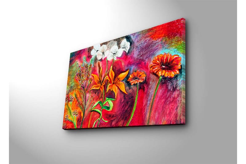 Canvastavla med LED-belysning 45x70 cm - Färgrik bukett av blommor i livfulla nyanser - Röd / Orange / Grön - Inredning - Tavlor & konst - Canvastavlor