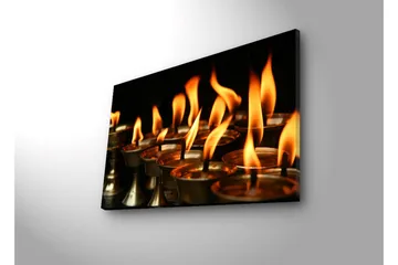 Canvastavla med LED-belysning 45x70 cm - Flammor från oljelampor som sprider värme och ljus - Orange / Guld / Svart - Inredning - Tavlor & konst - Canvastavlor