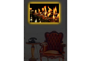 Canvastavla med LED-belysning 45x70 cm - Flammor från oljelampor som sprider värme och ljus - Orange / Guld / Svart - Inredning - Tavlor & konst - Canvastavlor