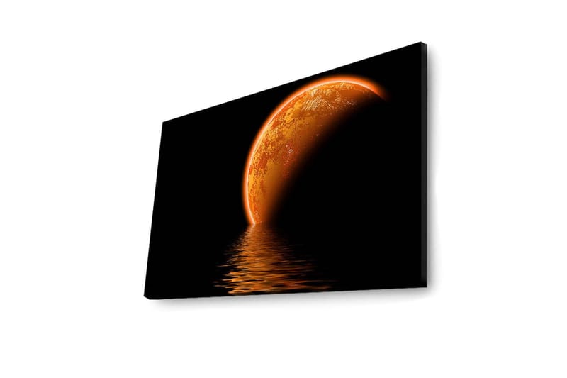 Canvastavla med LED-belysning 45x70 cm - Glödande planet som speglas i en mörk vattenyta - Orange / Svart - Inredning - Tavlor & konst - Canvastavlor