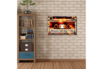 Canvastavla med LED-belysning 45x70 cm - Kassettband med texten Music ist my Life - Svart / Orange / Vit - Inredning - Tavlor & konst - Canvastavlor
