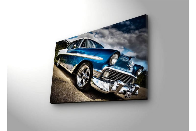 Canvastavla med LED-belysning 45x70 cm - Klassisk bil i retrostil med glänsande kromdetaljer - Blå / Silver / Svart - Inredning - Tavlor & konst - Canvastavlor