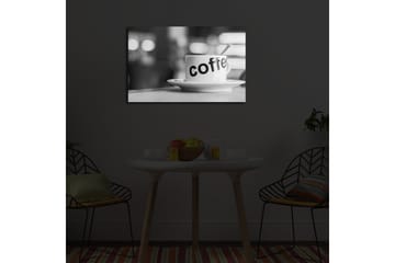 Canvastavla med LED-belysning 45x70 cm - Kopp med texten coffee på en tallrik - Vit / Svart - Inredning - Tavlor & konst - Canvastavlor