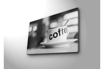 Canvastavla med LED-belysning 45x70 cm - Kopp med texten coffee på en tallrik - Vit / Svart - Inredning - Tavlor & konst - Canvastavlor
