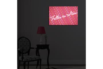 Canvastavla med LED-belysning 45x70 cm - Lekfull komposition med stjärnor och texten Follow the Stars - Rosa / Gul / Vit - Inredning - Tavlor & konst - Canvastavlor