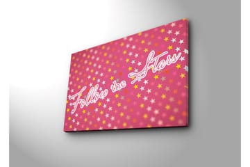 Canvastavla med LED-belysning 45x70 cm - Lekfull komposition med stjärnor och texten Follow the Stars - Rosa / Gul / Vit - Inredning - Tavlor & konst - Canvastavlor